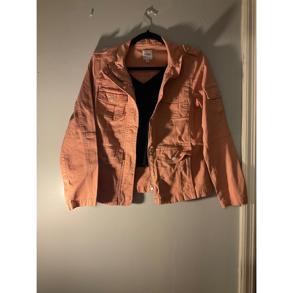 Kenzie Women Salmon Pink Coral Utility Military Jacket Full Zip Cargo Pockets M